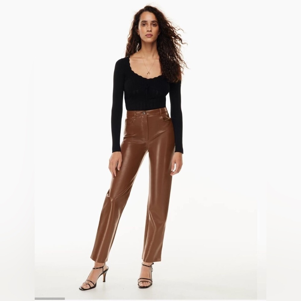Wilfred by Aritzia Brown Faux Leather Straight Leg Pants